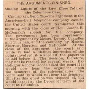 American-Bell Case Terminated Joseph McDonald 1886 Minneapolis Clipping SAI8-S8